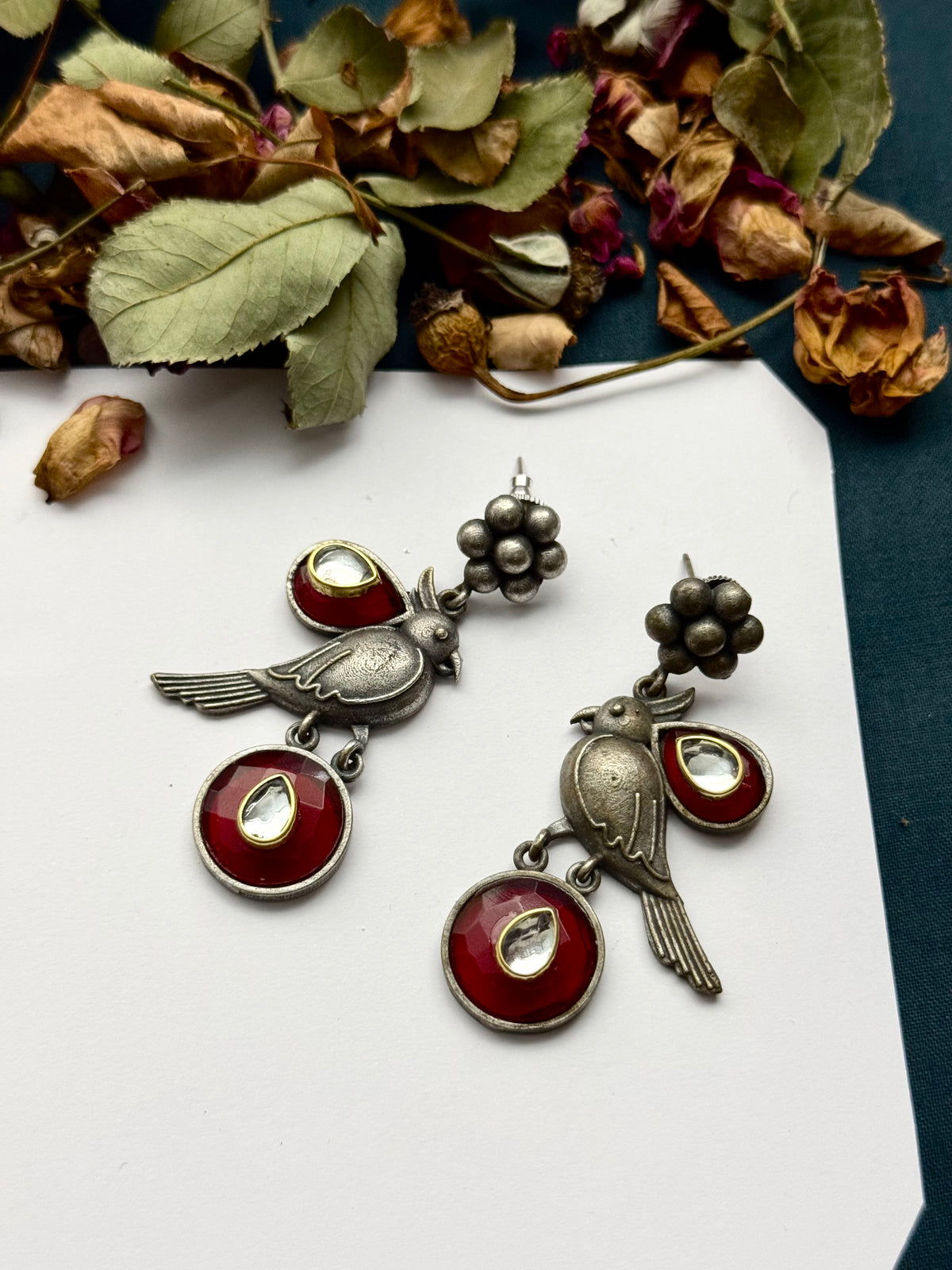 Premium Brass made Oxidised Bird Earrings