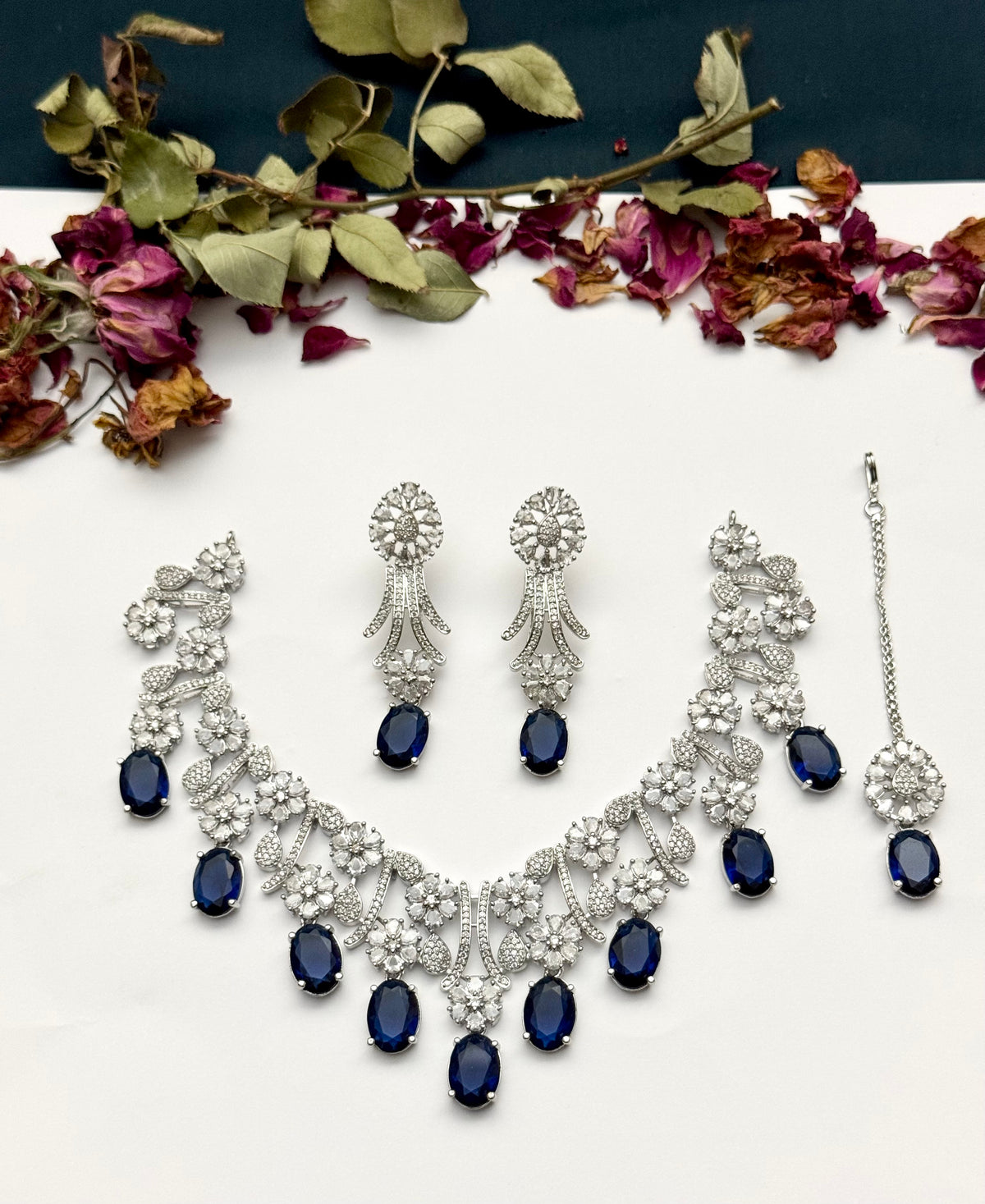 Exquisite Silver American Diamond Necklace Set with Matching Earrings | Bridal & Party Wear Jewelry