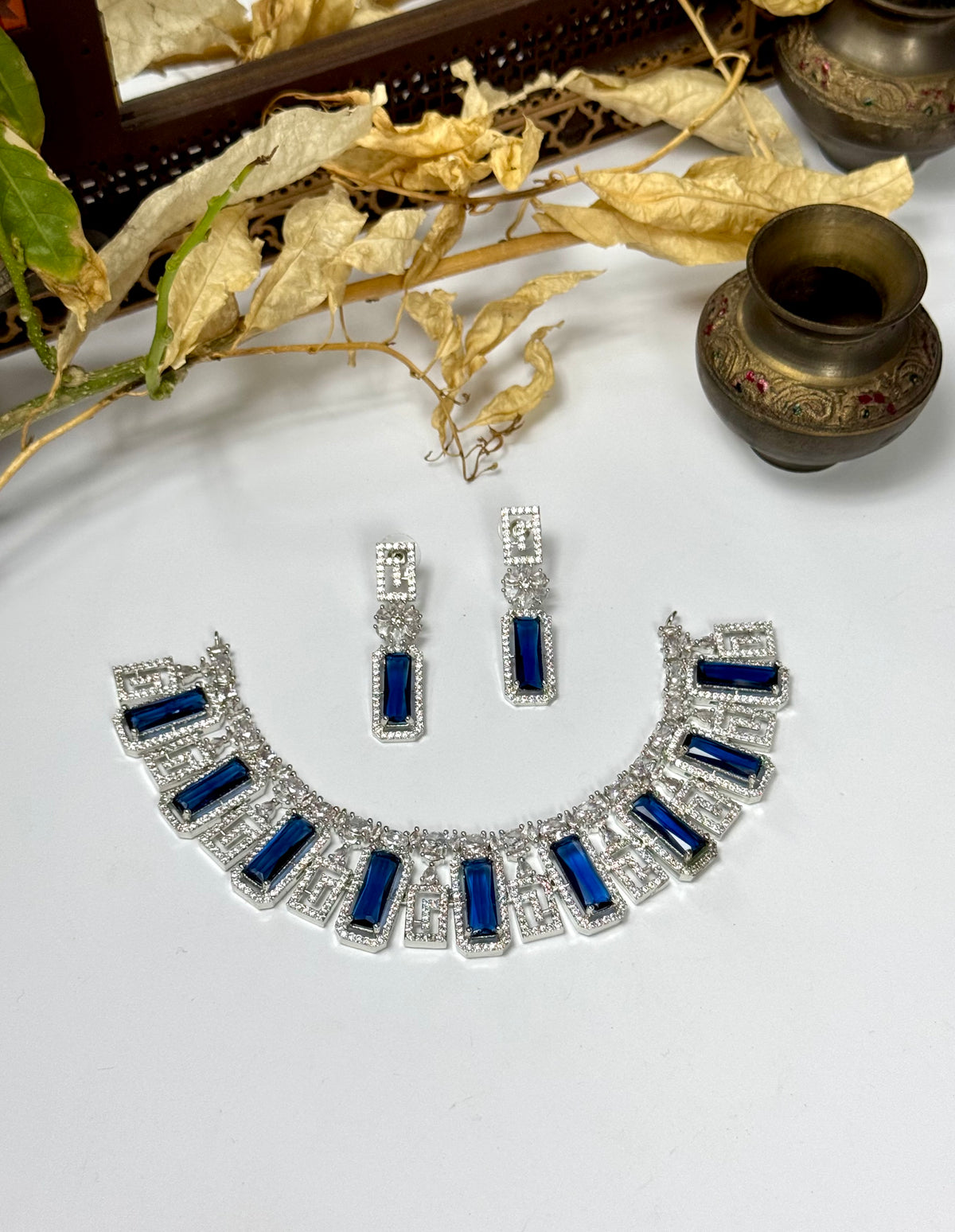 Exquisite Silver American Diamond Necklace Set with Matching Earrings | Bridal & Party Wear Jewelry