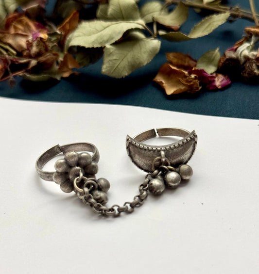 Premium Oxidised Brass Made Adjustable Double Ring