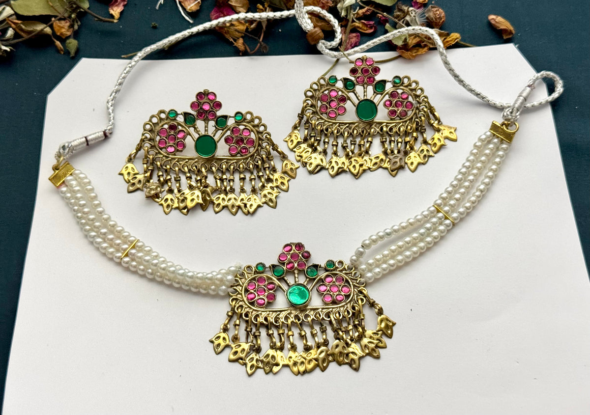 Boho Tribal Statement Multi Flower set  | Antique Finish Ethnic Set for Women