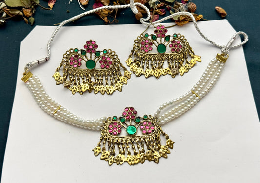 Boho Tribal Statement Multi Flower set  | Antique Finish Ethnic Set for Women