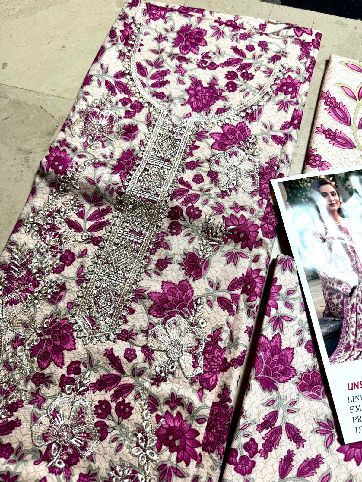 Libas-e-Shireen Linen 3pcs Embroidered A+ Quality Replica