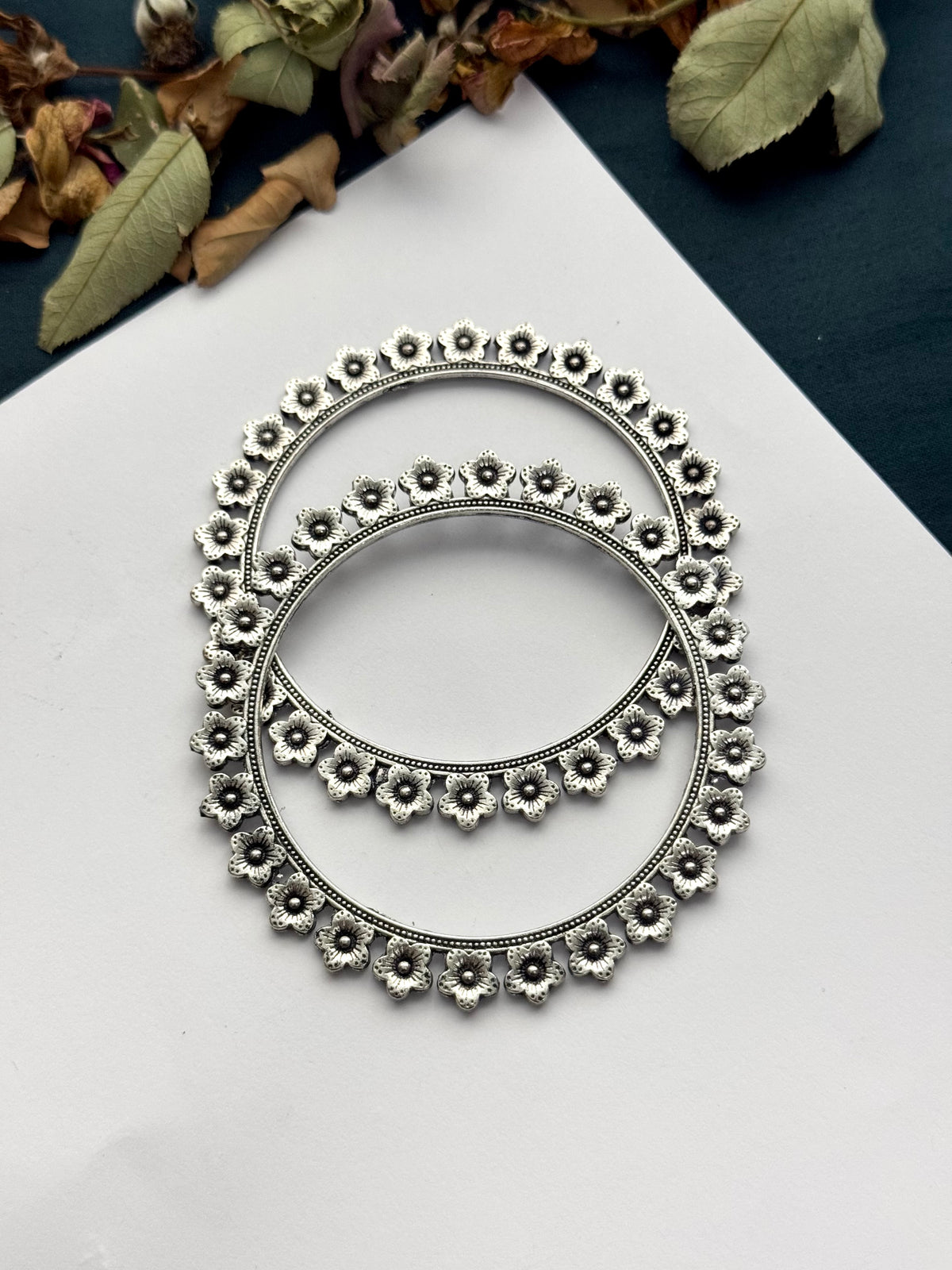 Oxidised Flower Bangle pair