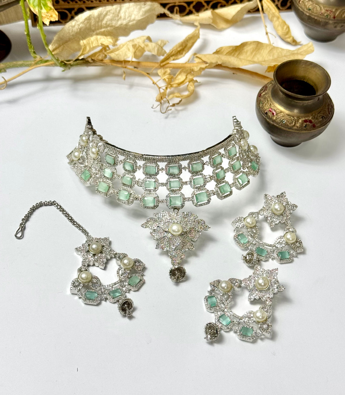 Exquisite Silver American Diamond Necklace Set with Matching Earrings | Bridal & Party Wear Jewelry