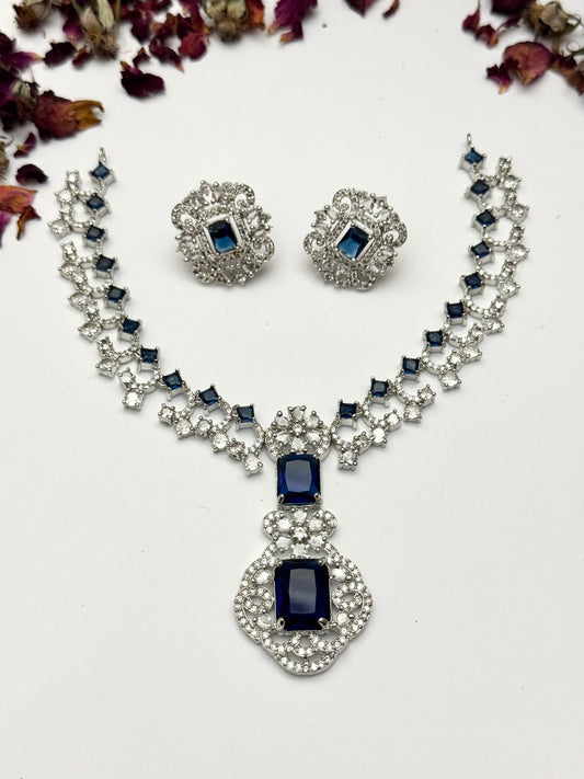 Exquisite Silver American Diamond Necklace Set with Matching Earrings | Bridal & Party Wear Jewelry
