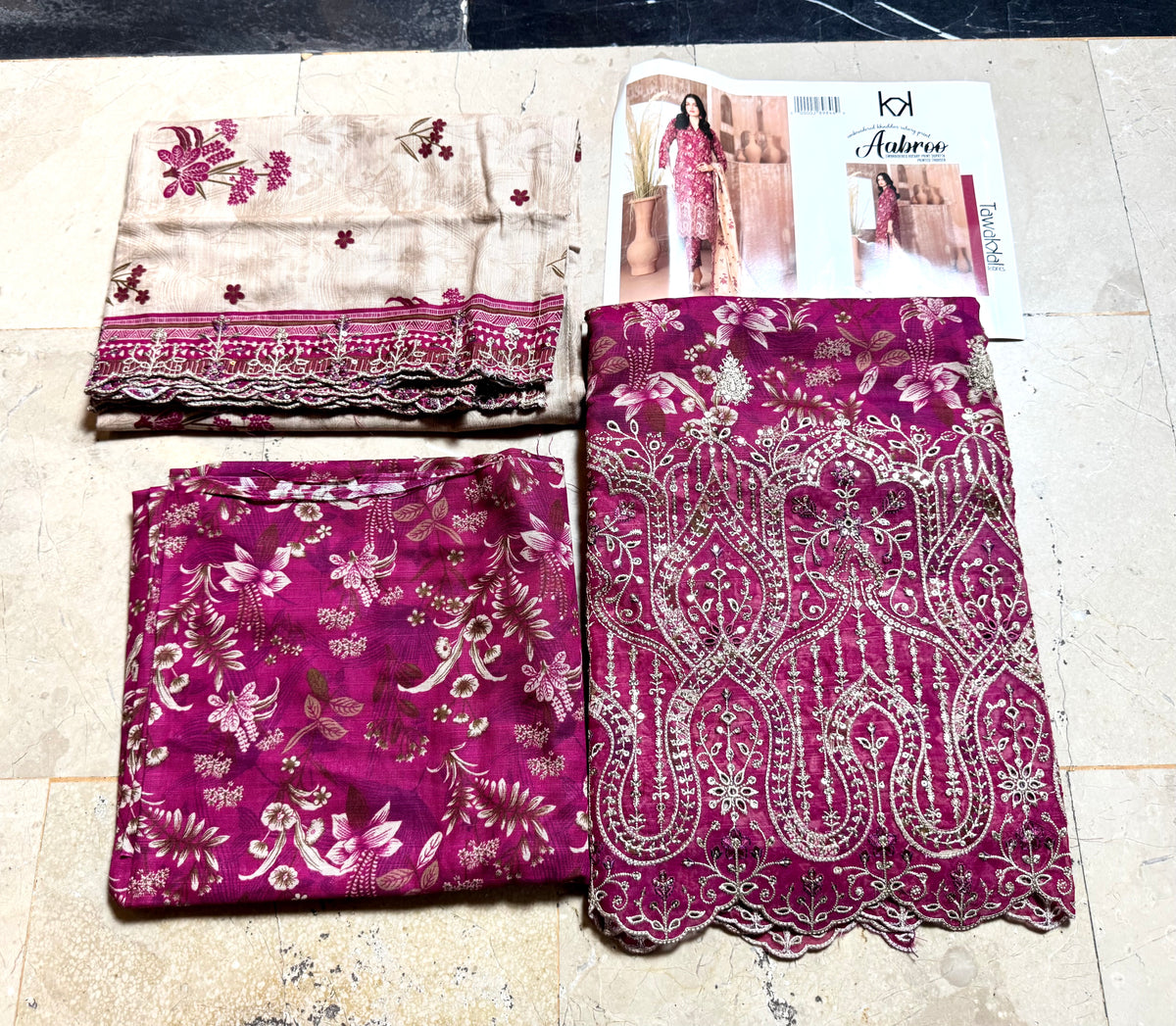 Libas-e-Shireen original Tawakal 3pcs embroidered khadder suit