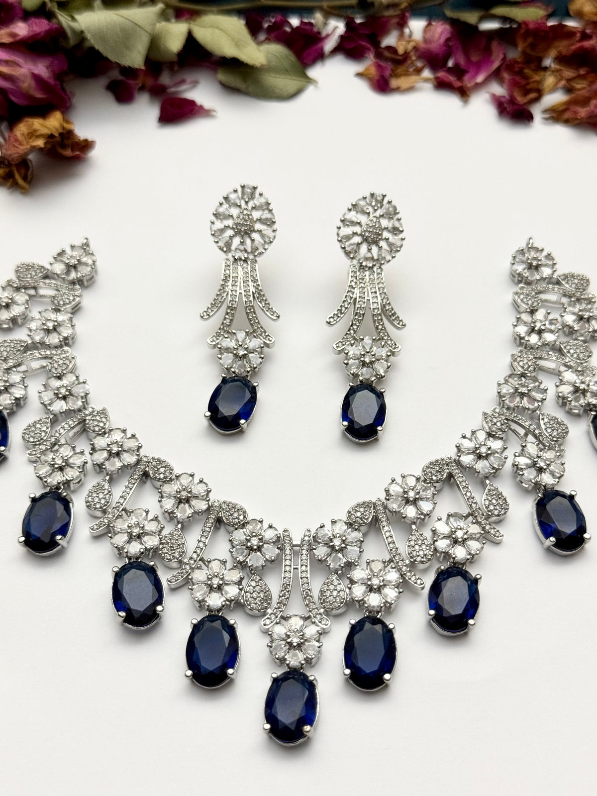 Exquisite Silver American Diamond Necklace Set with Matching Earrings | Bridal & Party Wear Jewelry