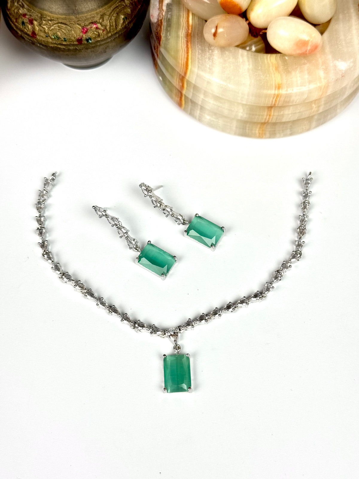 Exquisite Silver American Diamond Necklace Set with Matching Earrings | Bridal & Party Wear Jewelry