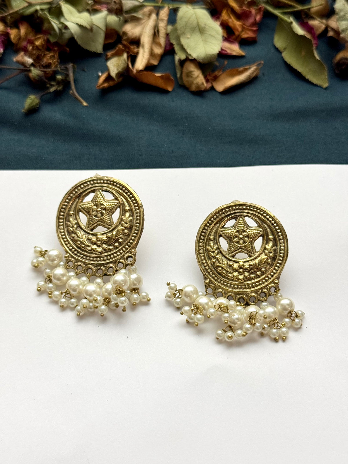 Boho Tribal Statement Star Earrings | Antique Finish Ethnic Drop Earrings for Women