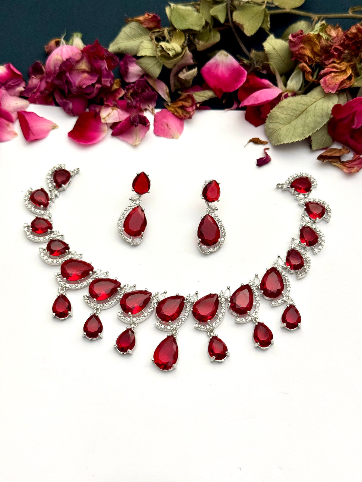 Exquisite Silver American Diamond Necklace Set with Matching Earrings | Bridal & Party Wear Jewelry
