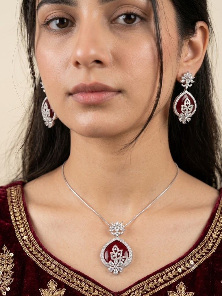 American Diamond 1 karat Pendant set