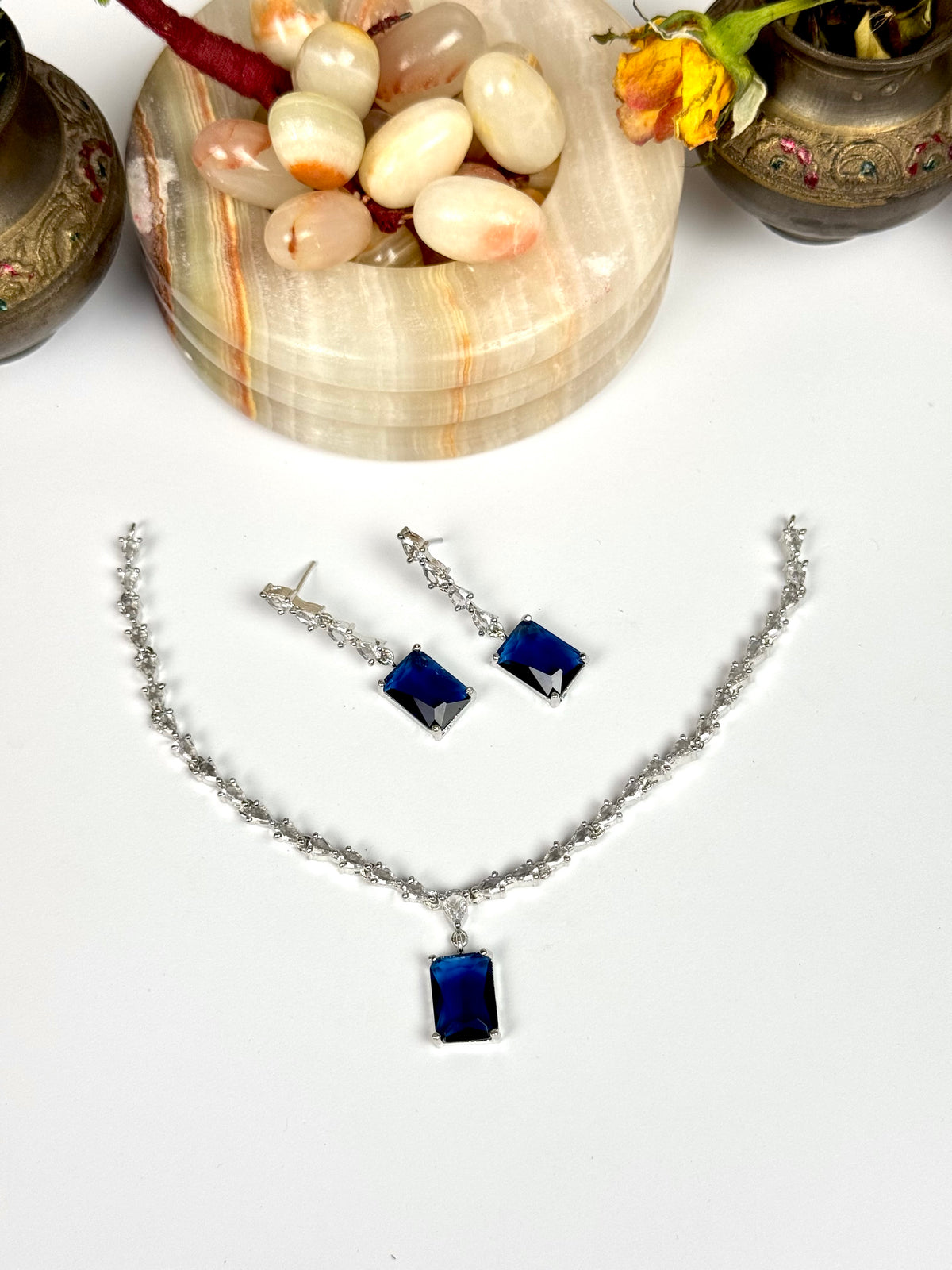 Exquisite Silver American Diamond Necklace Set with Matching Earrings | Bridal & Party Wear Jewelry