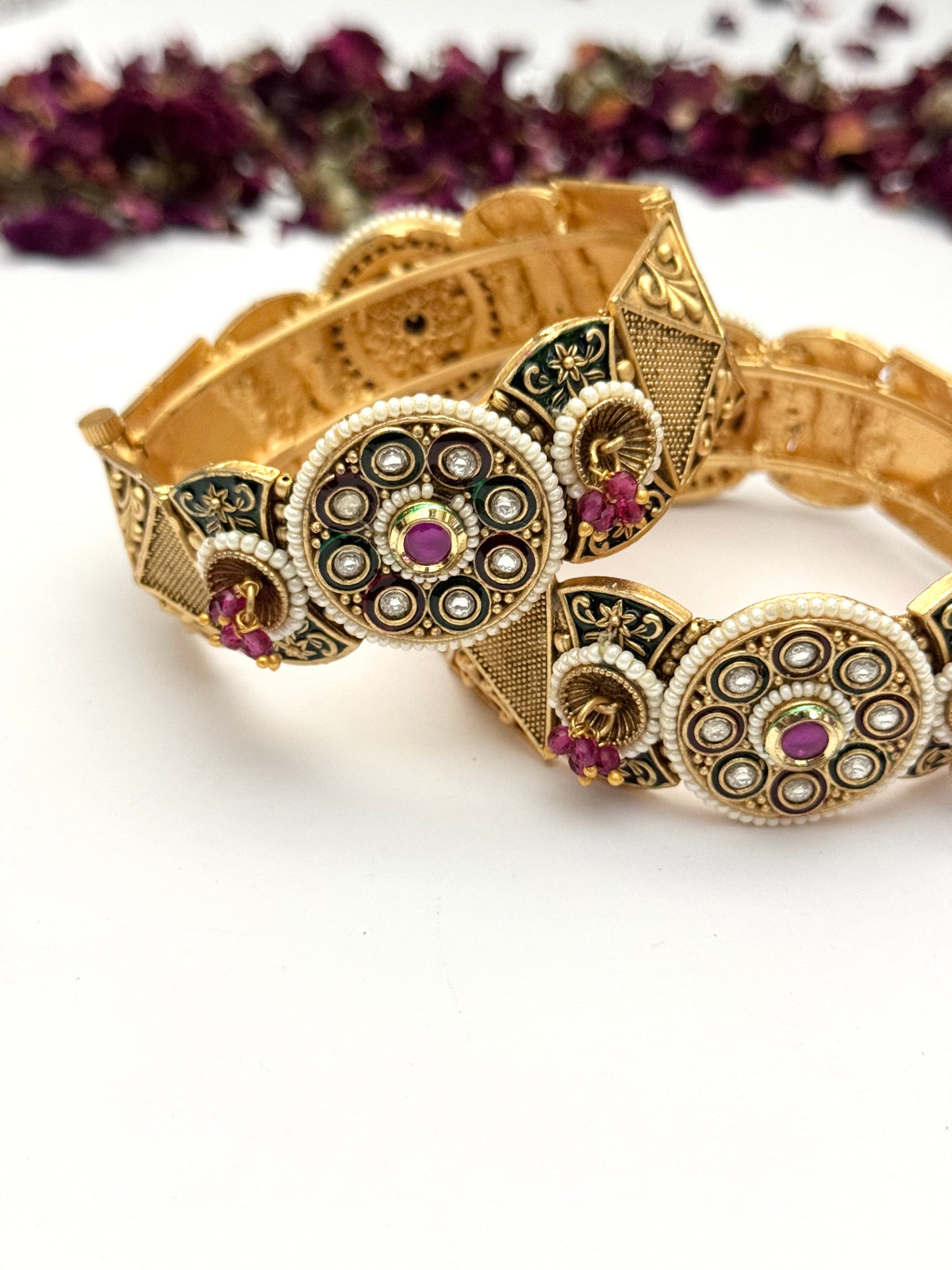 Rajwadi Patchi Kundn Openable Bangles pair