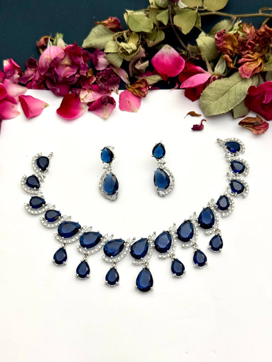 Exquisite Silver American Diamond Necklace Set with Matching Earrings | Bridal & Party Wear Jewelry