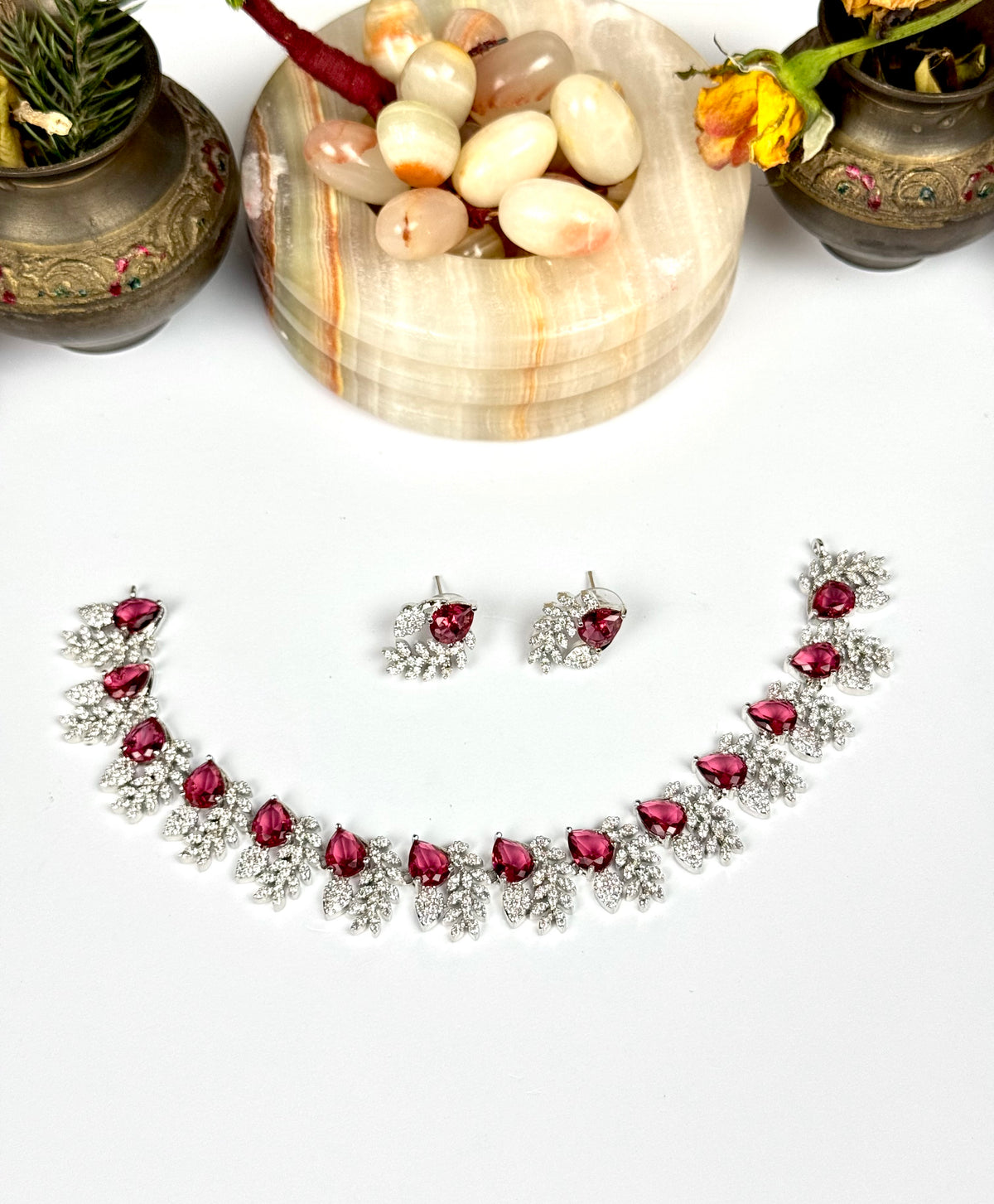 Exquisite Silver American Diamond Khushi Necklace Set with Matching Earrings | Bridal & Party Wear Jewelry