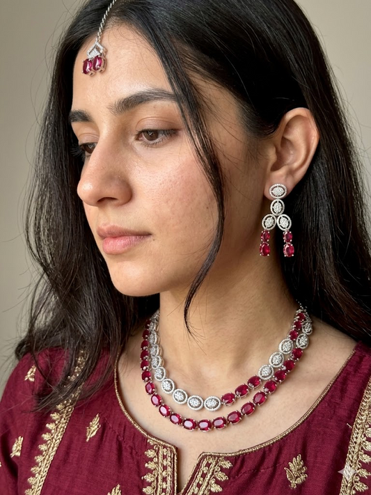 American Diamond 1karat long Necklace set