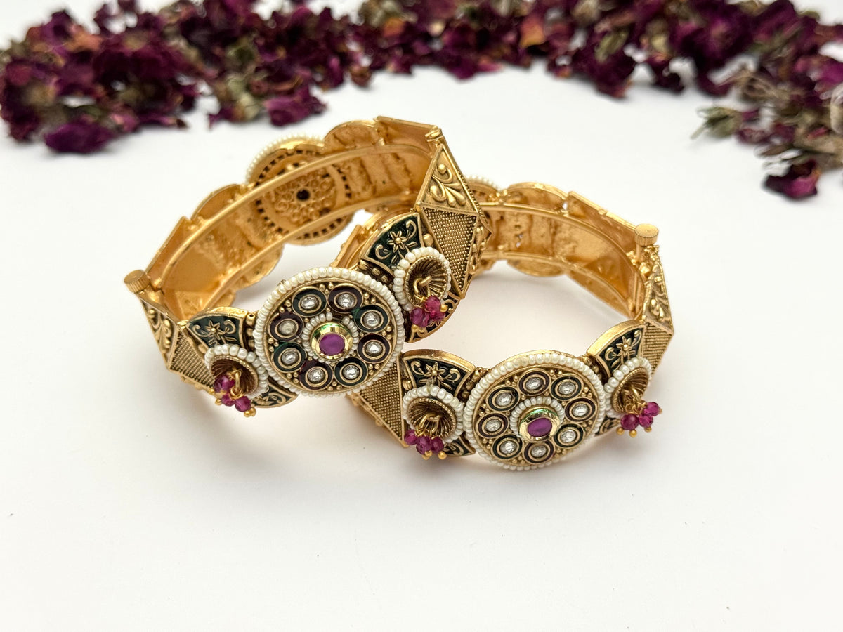 Rajwadi Patchi Kundn Openable Bangles pair