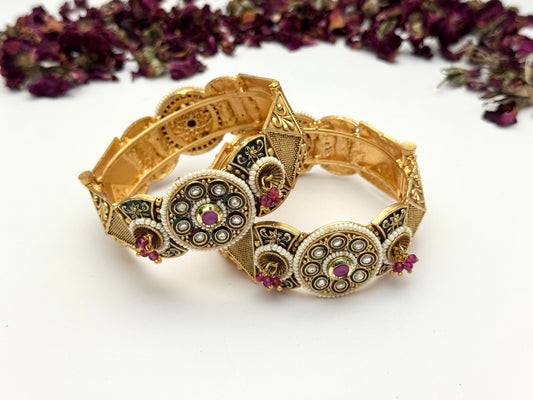 Rajwadi Patchi Kundn Openable Bangles pair