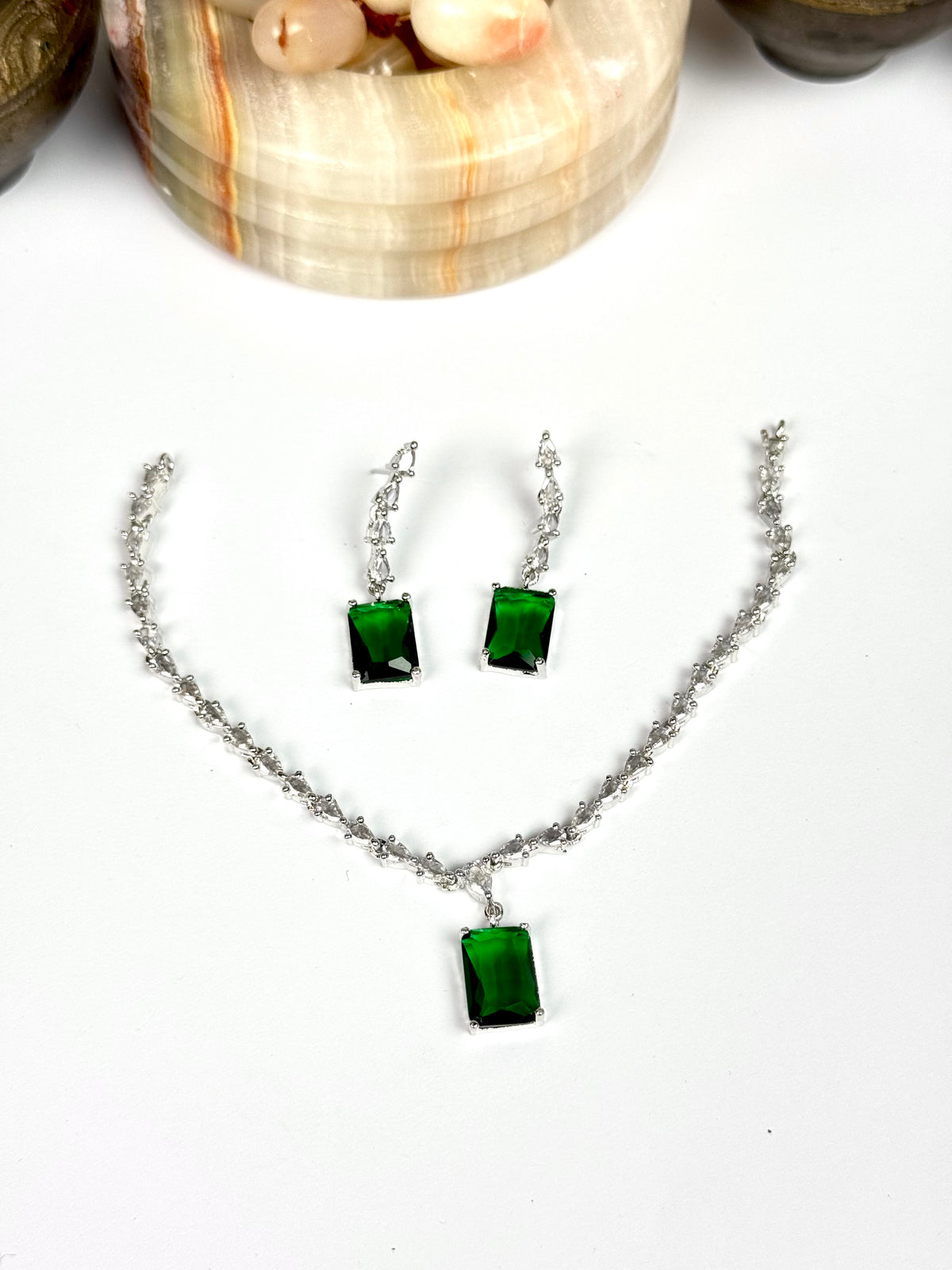 Exquisite Silver American Diamond Necklace Set with Matching Earrings | Bridal & Party Wear Jewelry