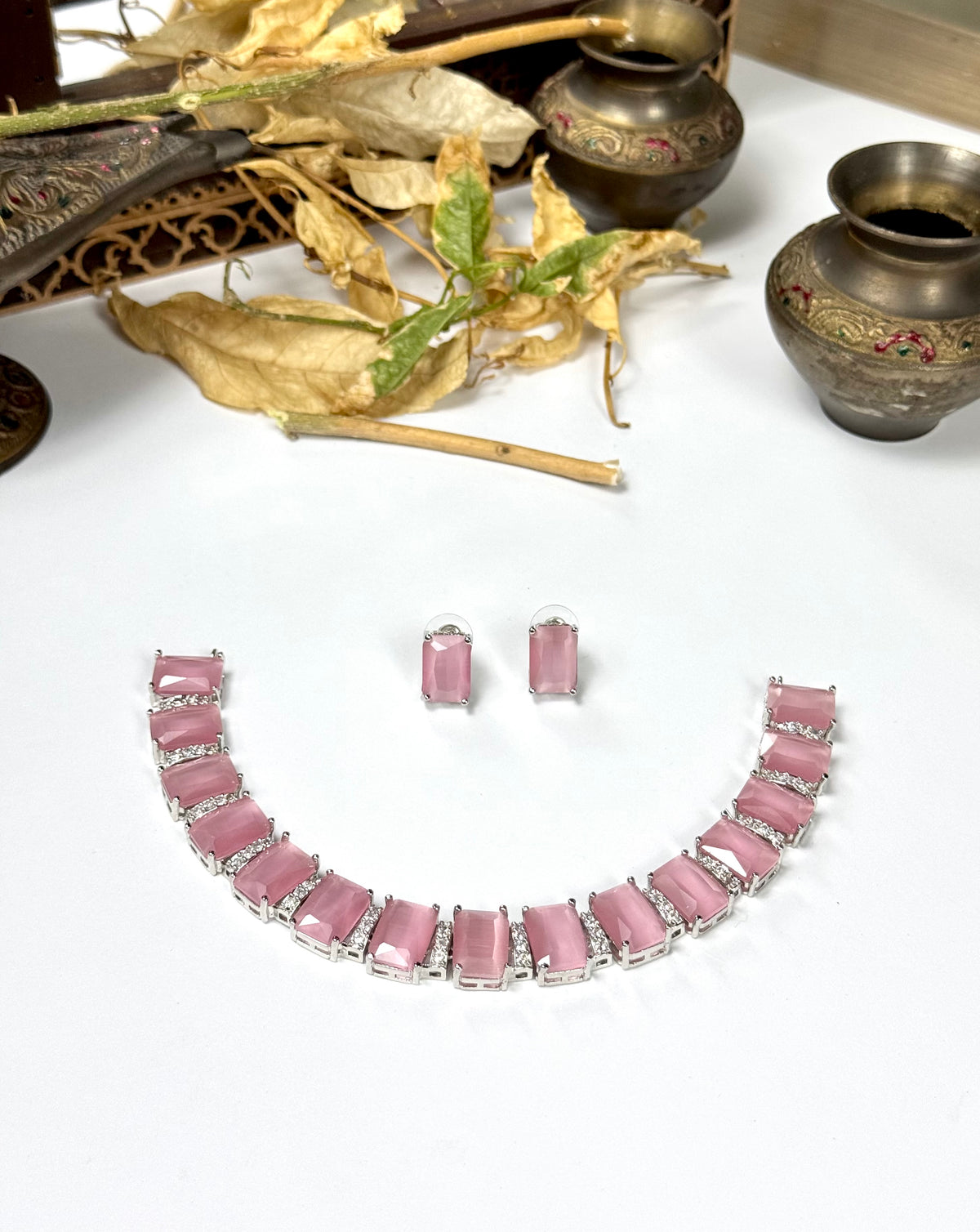 Exquisite Silver American Diamond Padmawat Necklace Set with Matching Earrings | Bridal & Party Wear Jewelry