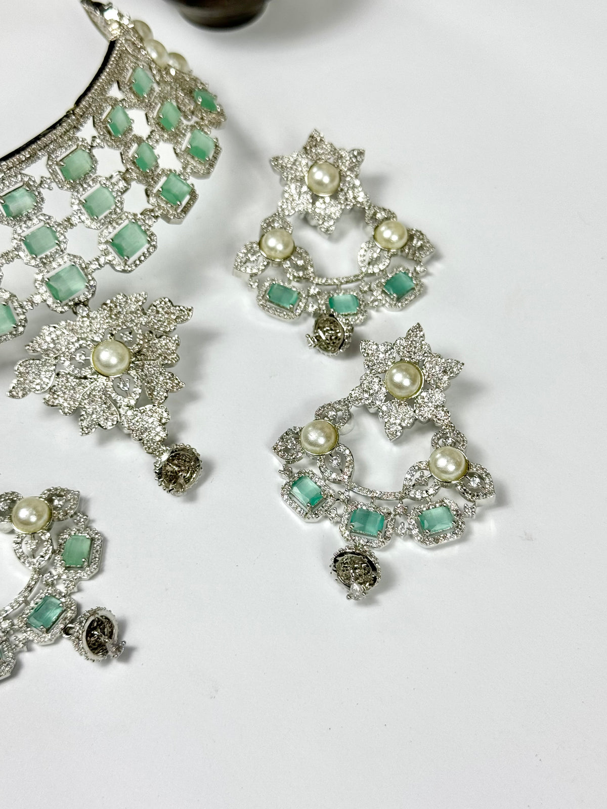 Exquisite Silver American Diamond Necklace Set with Matching Earrings | Bridal & Party Wear Jewelry