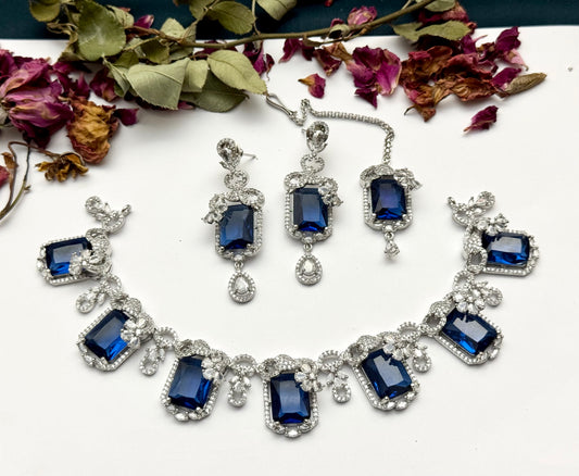 Exquisite Silver American Diamond Necklace Set with Matching Earrings | Bridal & Party Wear Jewelry