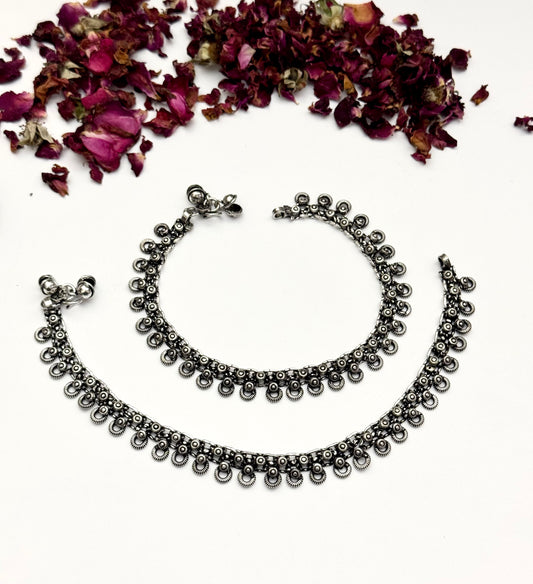 Premium German Silver oxidised pazaib pair