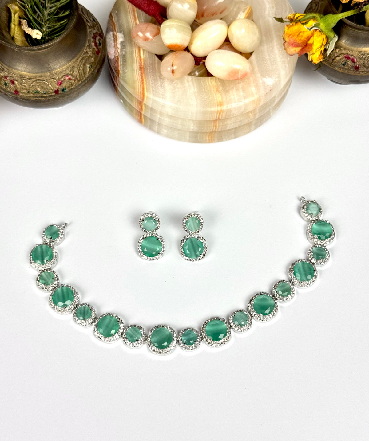 Exquisite Silver American Diamond Necklace Set with Matching Earrings | Bridal & Party Wear Jewelry