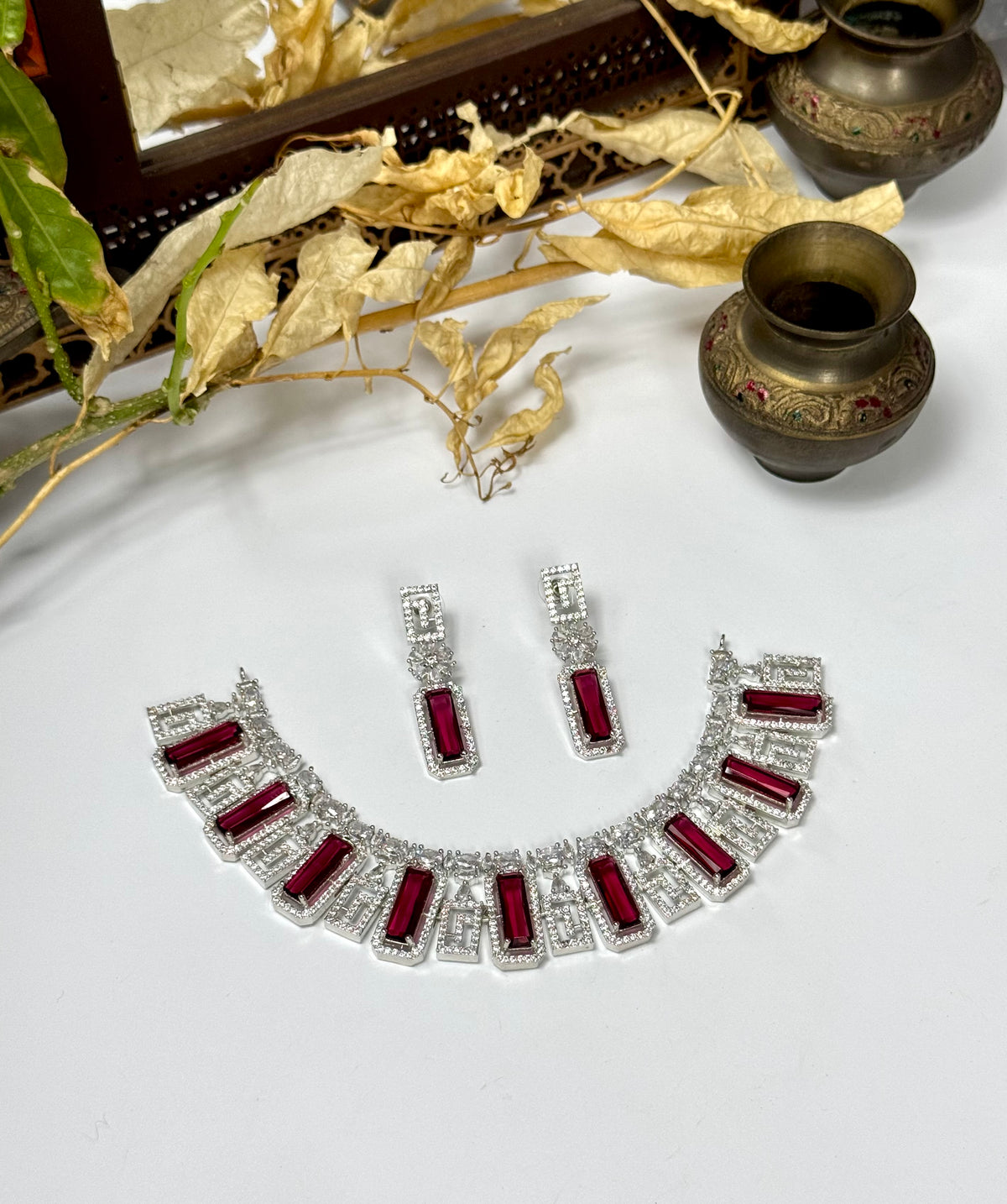Exquisite Silver American Diamond Necklace Set with Matching Earrings | Bridal & Party Wear Jewelry