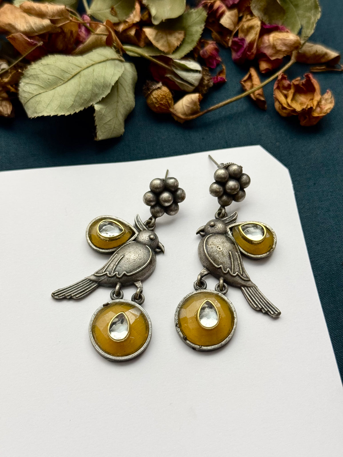 Premium Brass made Oxidised Bird Earrings