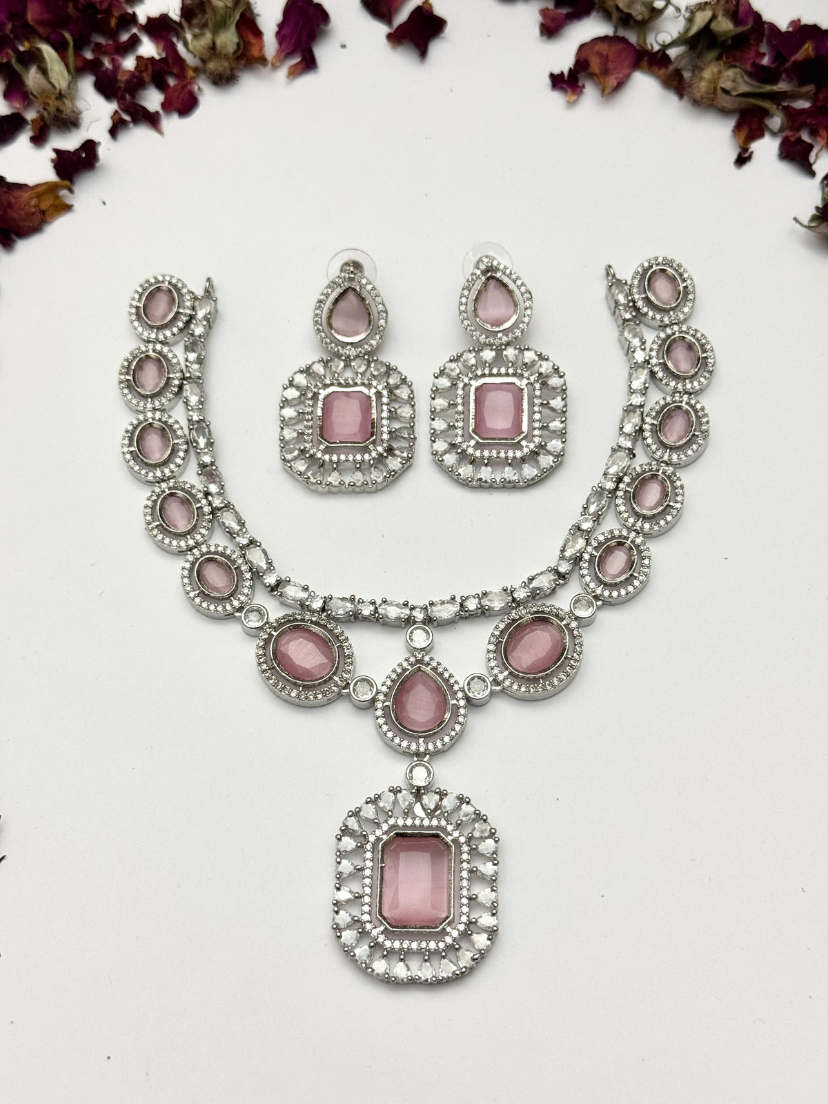 Exquisite Silver American Diamond Necklace Set with Matching Earrings | Bridal & Party Wear Jewelry