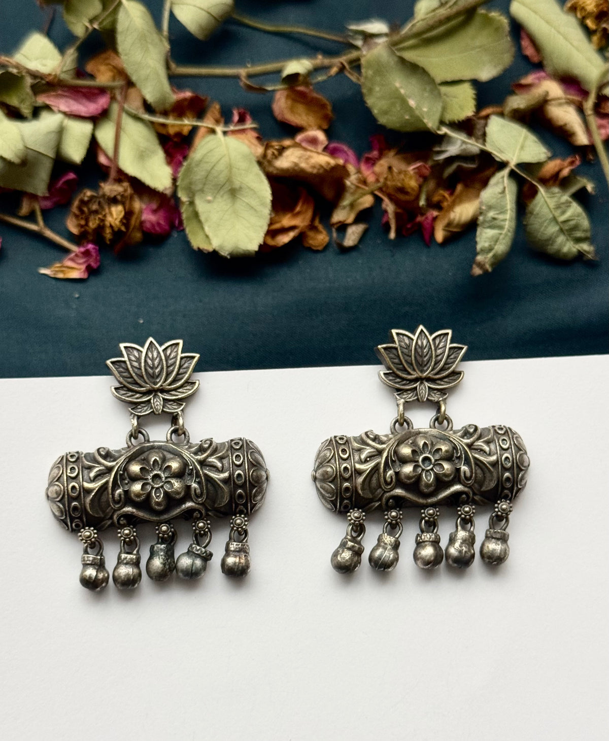 Premium Brass made Oxidised Phool Earrings