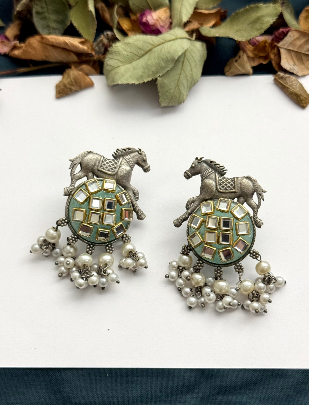 Premium Brass made Oxidised horse kundn Earrings