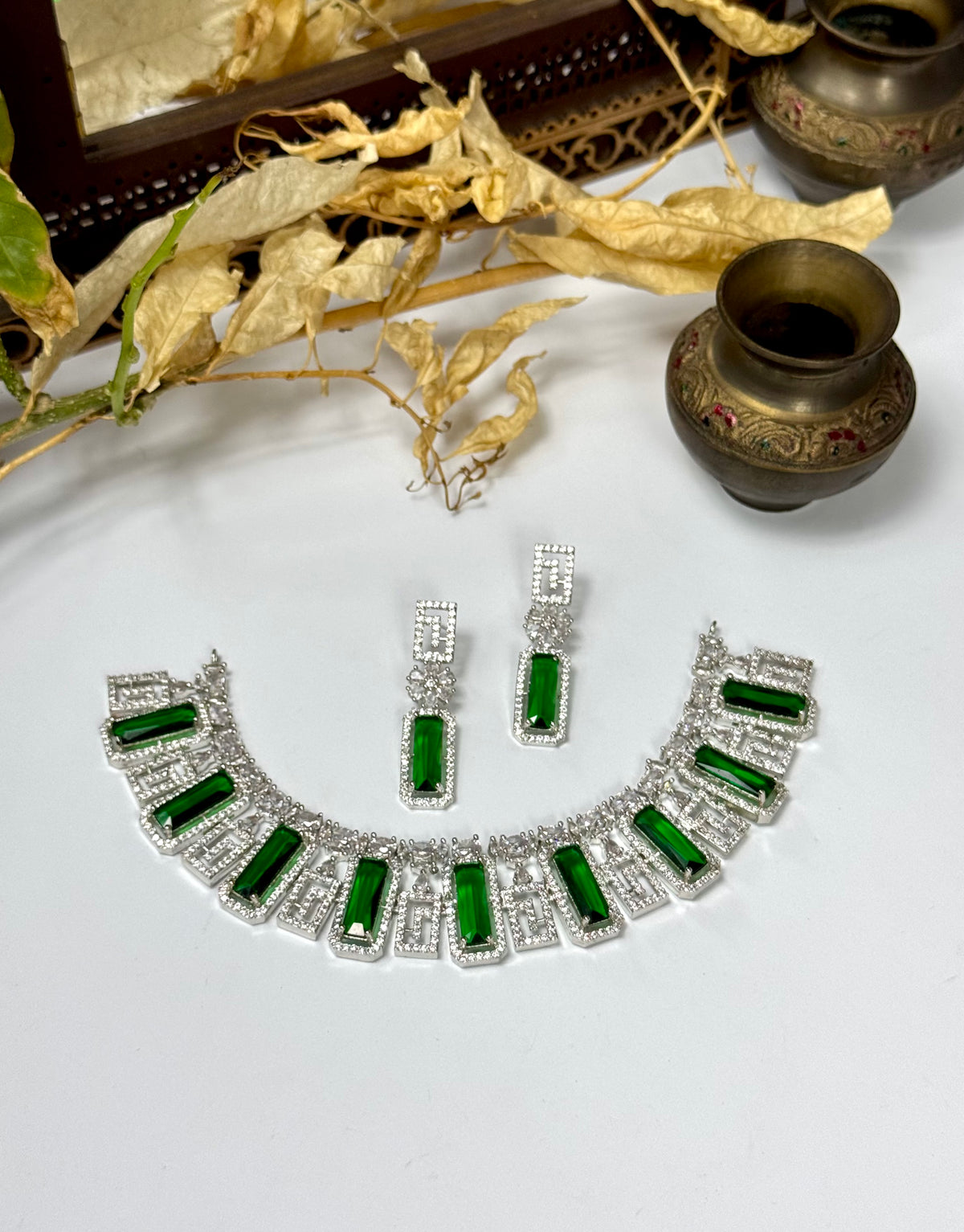 Exquisite Silver American Diamond Necklace Set with Matching Earrings | Bridal & Party Wear Jewelry