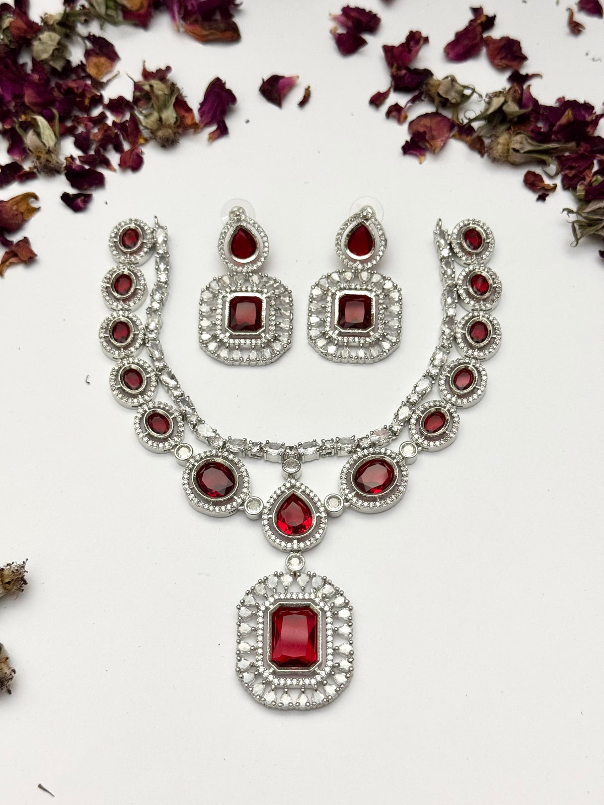 Exquisite Silver American Diamond Necklace Set with Matching Earrings | Bridal & Party Wear Jewelry