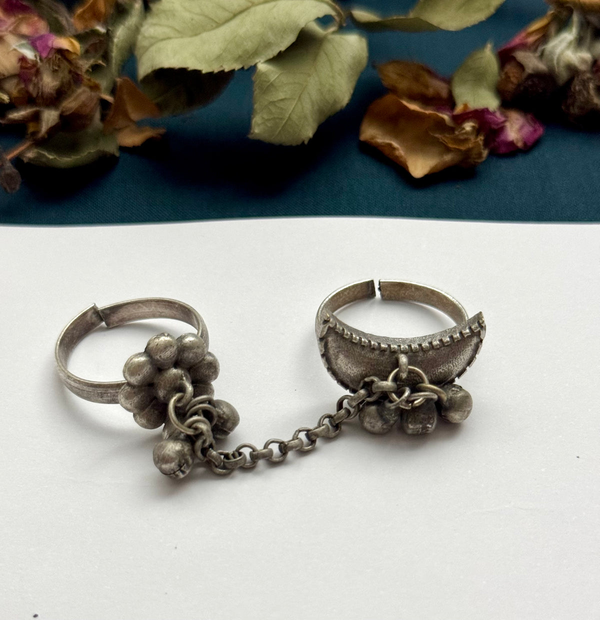 Premium Oxidised Brass Made Adjustable Double Ring