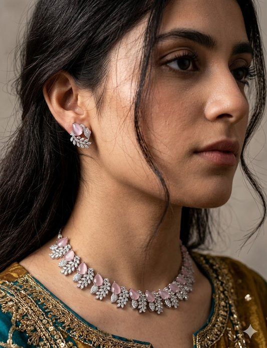 Exquisite Silver American Diamond Khushi Necklace Set with Matching Earrings | Bridal & Party Wear Jewelry