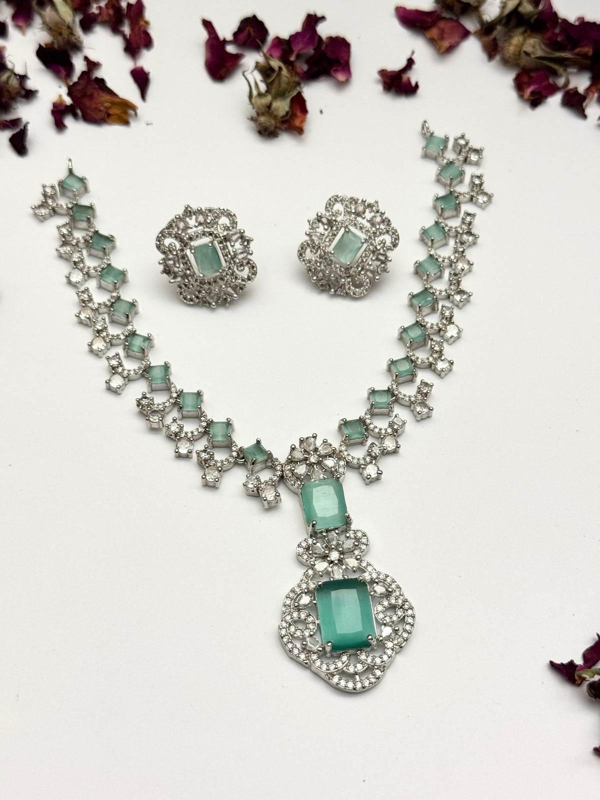 Exquisite Silver American Diamond Necklace Set with Matching Earrings | Bridal & Party Wear Jewelry
