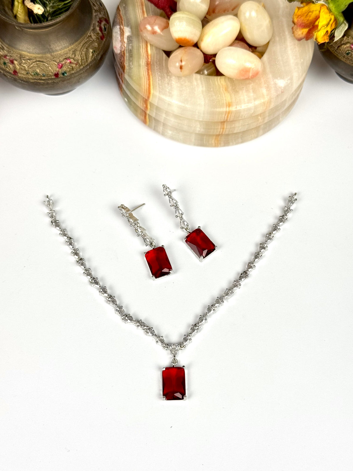 Exquisite Silver American Diamond Necklace Set with Matching Earrings | Bridal & Party Wear Jewelry